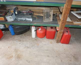 gas cans, tools