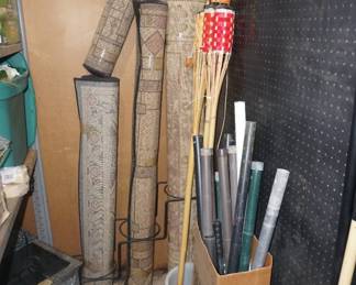 rugs, tiki torches