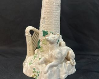 T009 Belleek Tower Vase with Wolfhound Harp