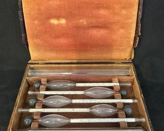 T017 Vintage Glass Beaumes Hydrometer Set