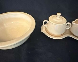 T024 Yellow Fiestaware Bowl And Cream And Sugar Set