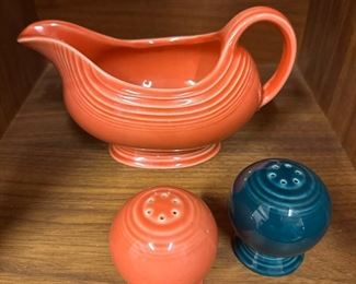 T025 Fiestaware Gravy Boat And Salt And Pepper Shakers