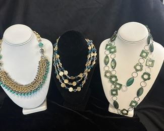 T078 Fun Green Teals And Gold Colored Necklaces