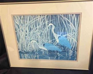 T203 Signed Pat Rutledge PhotoOffSet Lithographic Print Herons