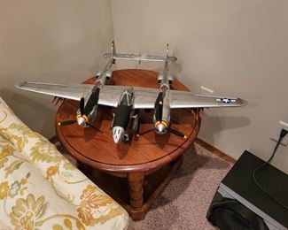 Nice solid wood round end tables & model plane