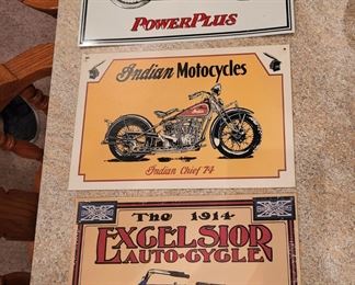 Tin and cardboard signs