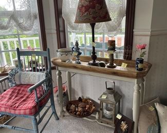 Side table, chair, decorative items, lamp