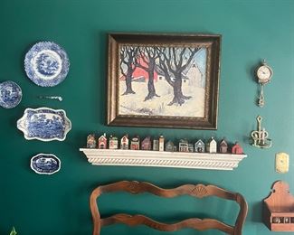 Flow blue, shelf, wooden house collection, artwork 