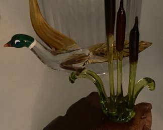 Small Wooden and Glass Duck Figurine