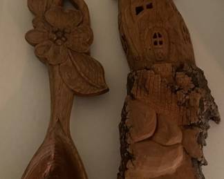 Carved Wooden Spoon and Wall Hanging
