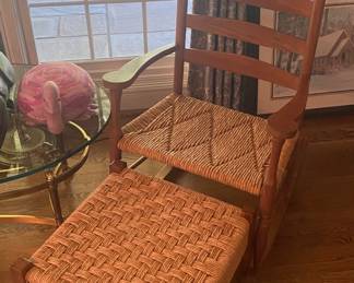 Wicker Bottom Rocker and Stool