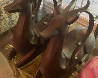 Large Wooden Antelope Figures