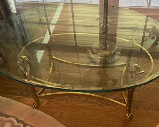 Mid-century LaBarge Hollywood Regency Brass and Glass Coffee Table