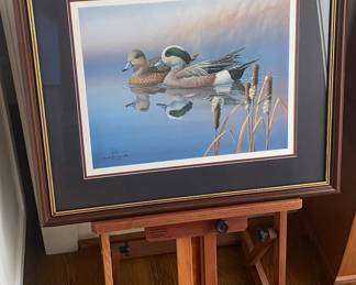 Ronald Louque Signed and Numbered Waterfowl Print/Nice Wooden Art Easel