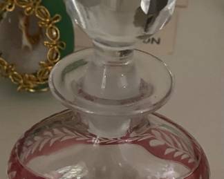 Small Cranberry Banded Perfume Bottle