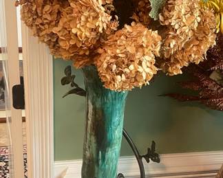 Art Pottery Vase with Metal Stand