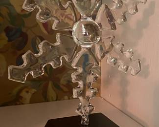 Glass Snowflake with Wooden Base