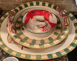 Several Italian Vietri Santa/Christmas Platters, Bowl and Assorted Serving Pieces