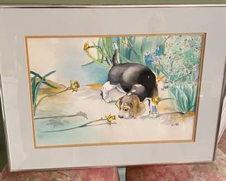 1994 J.G. Saunders Signed Beagle Themed Watercolor
