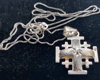 Small Sterling Jerusalem Cross and Chain