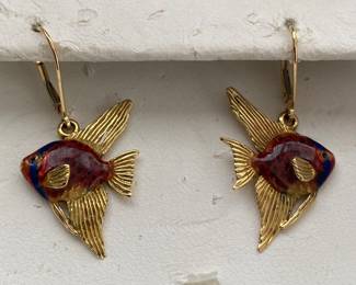 18K Gold Fish Earrings