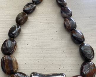 Polished Stone Necklace with Sterling Clasp