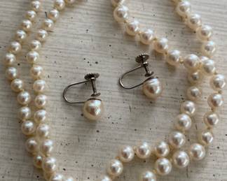 Pearl Necklace and Earrings with 14K Clasp