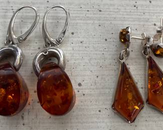 Silver and Amber Earrings