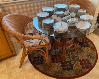 Nice Wicker & Glass Table + 2 Chairs • Field Fine China Japan 