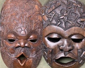 Two African Mahogany Ceremonial Masks