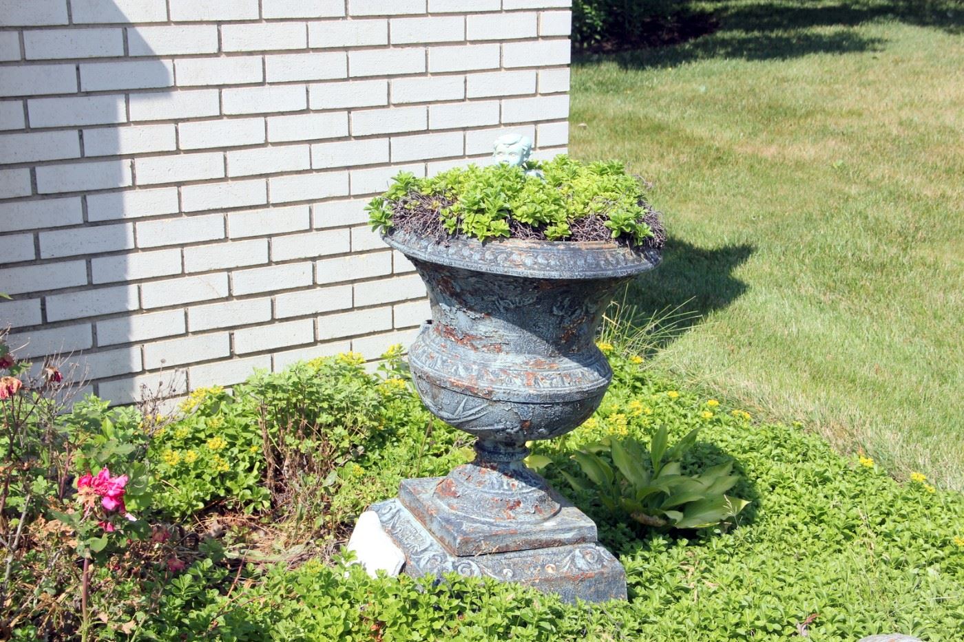 Antique Cast Iron Garden Urn Manufactured in Dayton, Ohio
