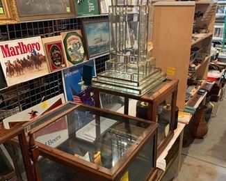 Other side of vintage display cases and Glass Skyscraper