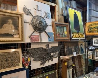 3 pieces from Country House. Designed by Whitehall man Atkinson and sold out of a shop on Mears Avenue, (Cast Aluminum), Also Antique prints and advertising Poster