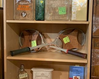 Vintage Jars, Racquets with presses and misc