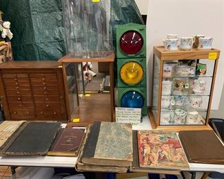 Old Books, Scrapbooks, Art Deco Street Light from downtown Chicago. display Cases and chest of drawers