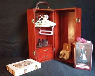 American Girl Doll Storage Case, Postcards And Figurine