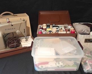 Huge Sewing Lot Singer Sewing Machine, Thread, Yarn More