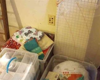 Mystery Lot Of Craft Supplies Fabric, Ribbon, Cutting Board More