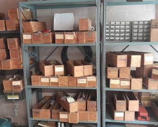 Three Metal Storage Shelves Contents