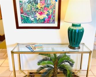 console table, silk, tropical art