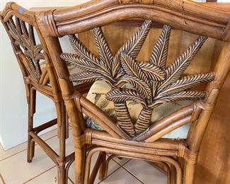 8 barstools in two different styles (palm tree and split bamboo)