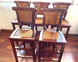 8 barstools in two different styles (palm tree and split bamboo)