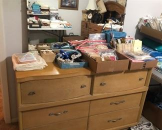 Mid-century blonde oak dresser & mirror