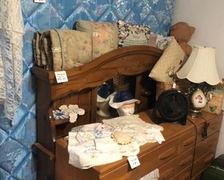 Vintage oak dresser, king headboard and king mattress set