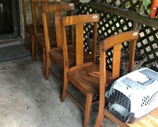 Set of antique oak T-back chairs