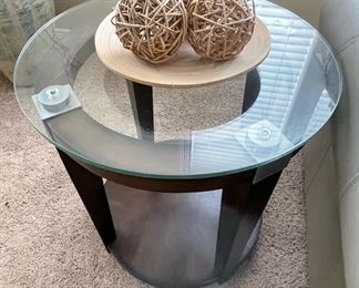 Dark Wood and Glass Top Side Table