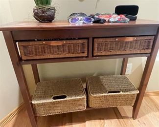 Wicker and Wood Console Table