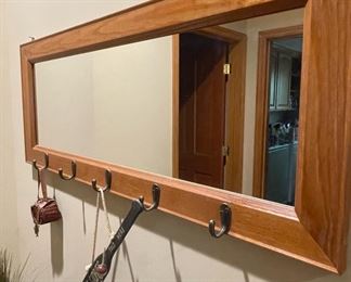 Wood Framed Mirror/Coat Rack