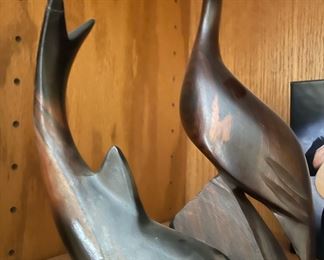 Wood Carved Dolphin Figurine/Statue