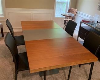 Solid Wood Extendable Table with 4 Black Dining Chairs